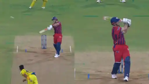 Mitchell Marsh smashing 4 back-to-back sixes off Anshul Kamboj for 28 runs in LSG vs CSK IPL 2026 match at Lucknow