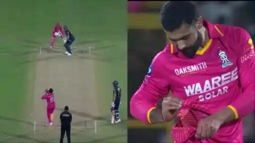Ravindra Jadeja celebrating his iconic pocket mime after dismissing Jos Buttler for 13 during RR vs GT IPL 2026