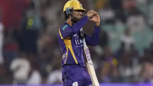 Angkrish Raghuvanshi celebrates his 32-ball half-century for KKR vs RCB IPL 2026 in Raipur — full batting highlights and fan reaction