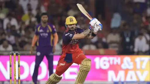 Virat Kohli celebrates his breathtaking 58-ball century at Raipur for RCB against KKR in IPL 2026 — watch the full knock highlights