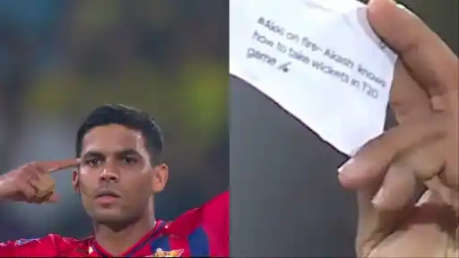 Akash Singh pulls out special note celebration after taking three wickets for LSG vs CSK IPL 2026 match in Lucknow