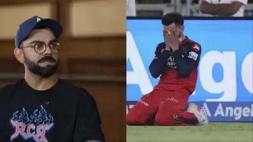 Virat Kohli folds his hands in an emotional gesture after RCB win their maiden IPL 2025 title against Punjab Kings at Narendra Modi Stadium, Ahmedabad