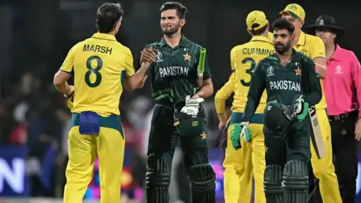 Pakistan and Australia cricket players on the field during PAK vs AUS ODI Series 2026 match at Rawalpindi Cricket Stadium