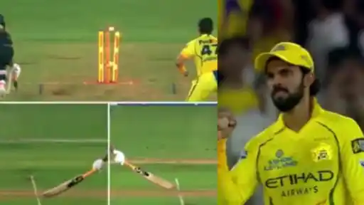 Ruturaj Gaikwad throws down the stumps for a direct-hit run out to dismiss Rahul Tewatia for a golden duck during GT vs CSK IPL 2026 match