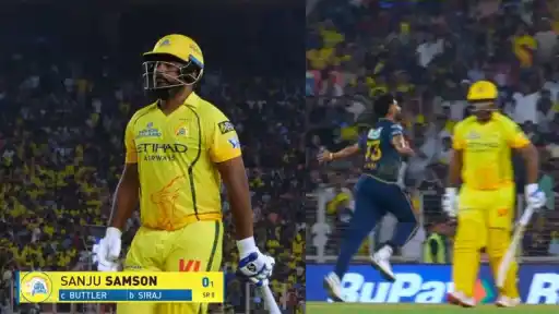 Sanju Samson dismissed for golden duck during GT vs CSK IPL 2026 match — fan reactions go viral