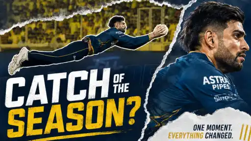 Shubman Gill diving low to his right to take a sharp catch and dismiss Shivam Dube during GT vs CSK IPL 2026 — fielding highlight