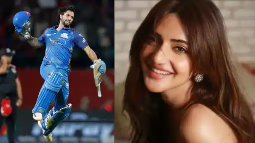 Collage of actress Sreeleela and Mumbai Indians batter Tilak Varma — two public figures whose names have been linked in relationship rumours circulating on social media during IPL 2026