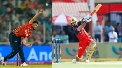 Virat Kohli driving Azmatullah Omarzai over extra cover with a wristy off-drive during PBKS vs RCB IPL 2026 Match 61 at HPCA Stadium Dharamsala