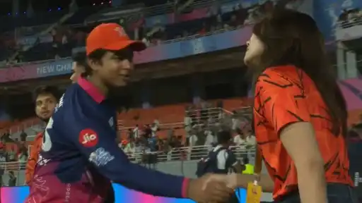 Vaibhav Sooryavanshi shaking hands with SRH owner Kavya Maran after Rajasthan Royals' 47-run win over Sunrisers Hyderabad in IPL 2026