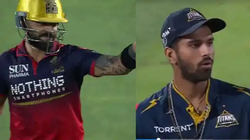 Virat Kohli giving a cheeky thumbs-up to Washington Sundar after his missed run-out gifted RCB 5 runs during RCB vs GT Qualifier 1 IPL 2026
