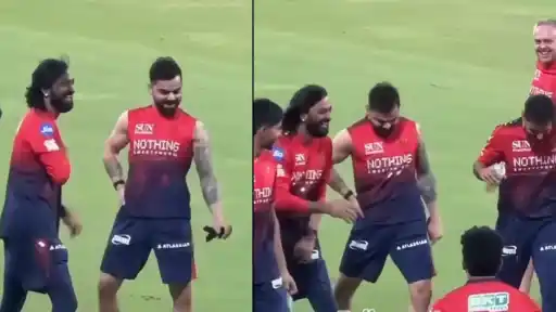 Virat Kohli recreating the Pushpa walk during RCB's practice session — IPL 2026 Match 54 pre-match build-up at Shaheed Veer Narayan Singh Stadium
