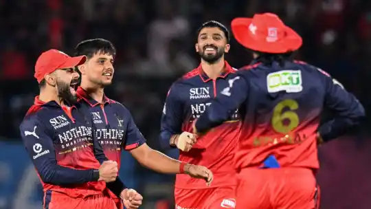 RCB celebrating their emphatic 92-run win over Gujarat Titans in IPL 2026 Qualifier 1 at Dharamshala — Vijay Mallya reacts calling them 'Lions of Bengaluru' on X