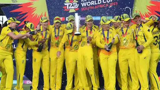 Australia Women's cricket team celebrating T20 World Cup title — 6 championships from 2010 to 2023, the most dominant record in women's T20 history