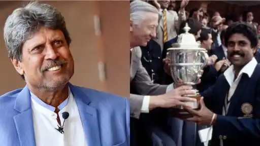 Editorial-style image featuring Kapil Dev with India vs Pakistan cricket visuals highlighting resurfaced 1991 match-fixing allegations and controversy.