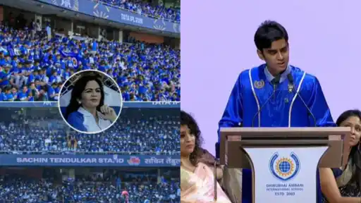 Mumbai student roasting Mumbai Indians in front of Nita Ambani during IPL 2026 — viral video screenshot