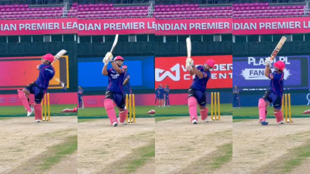 Vaibhav Sooryavanshi batting in the nets during RR training for IPL 2026