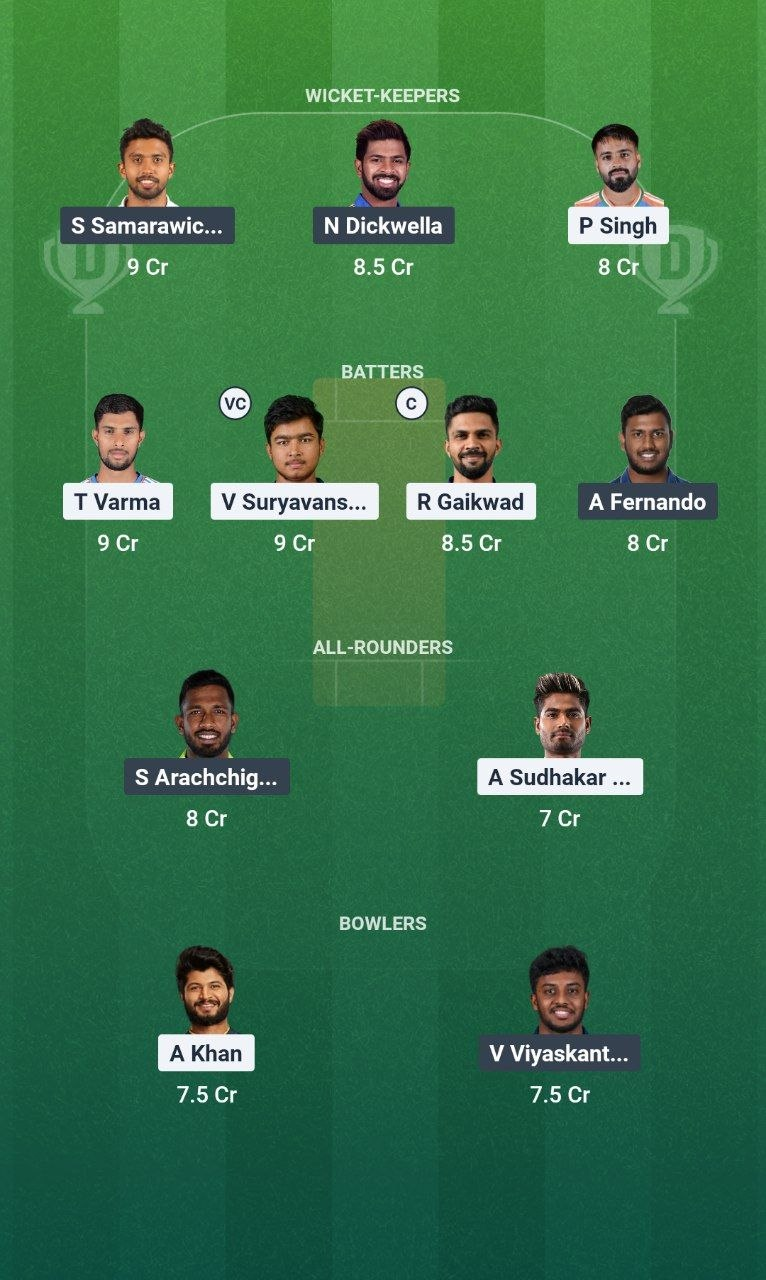 IN-A vs SL-A Dream11 Team