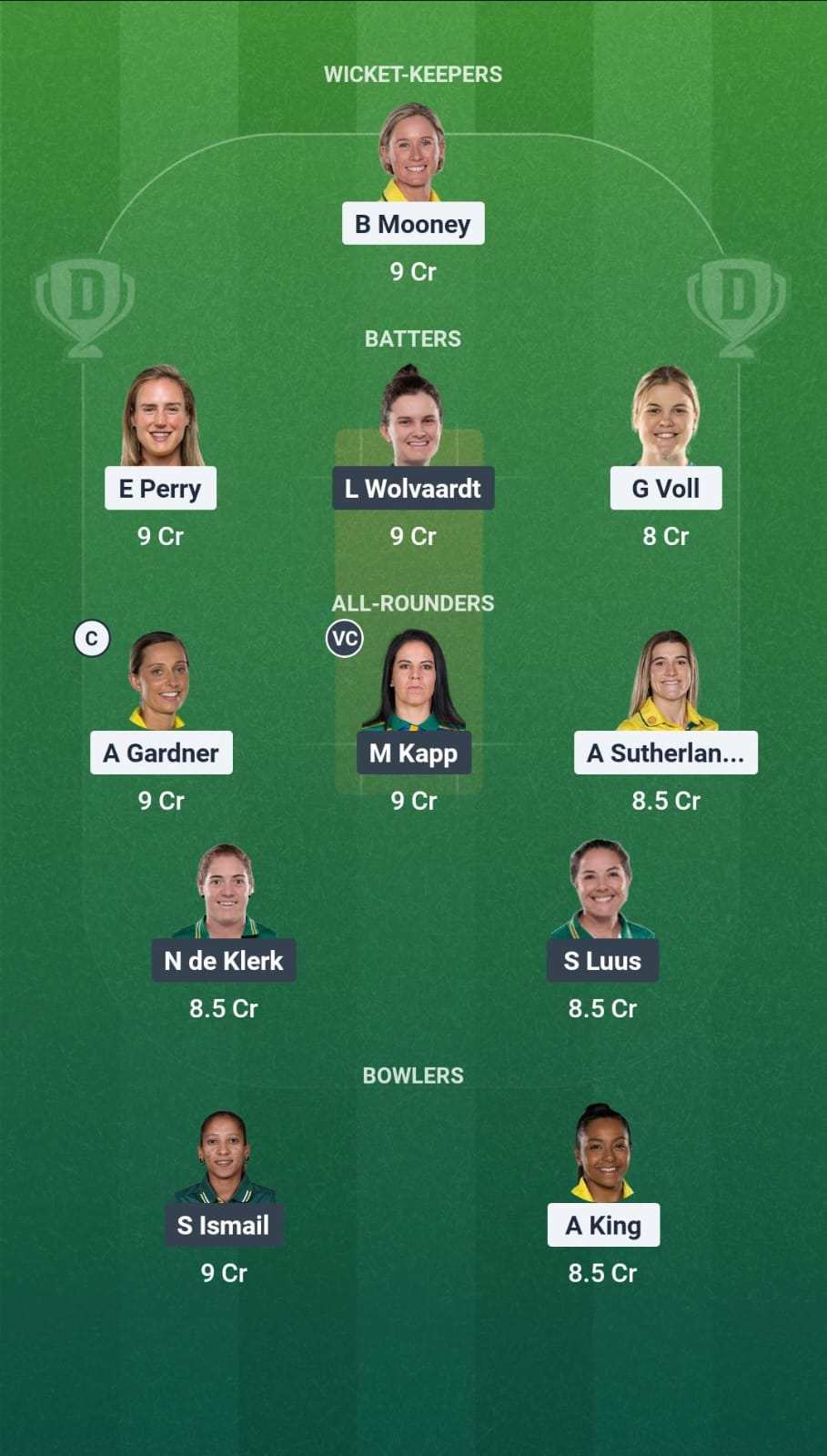 AUS-W vs SA-W Match 03 Dream11 Team