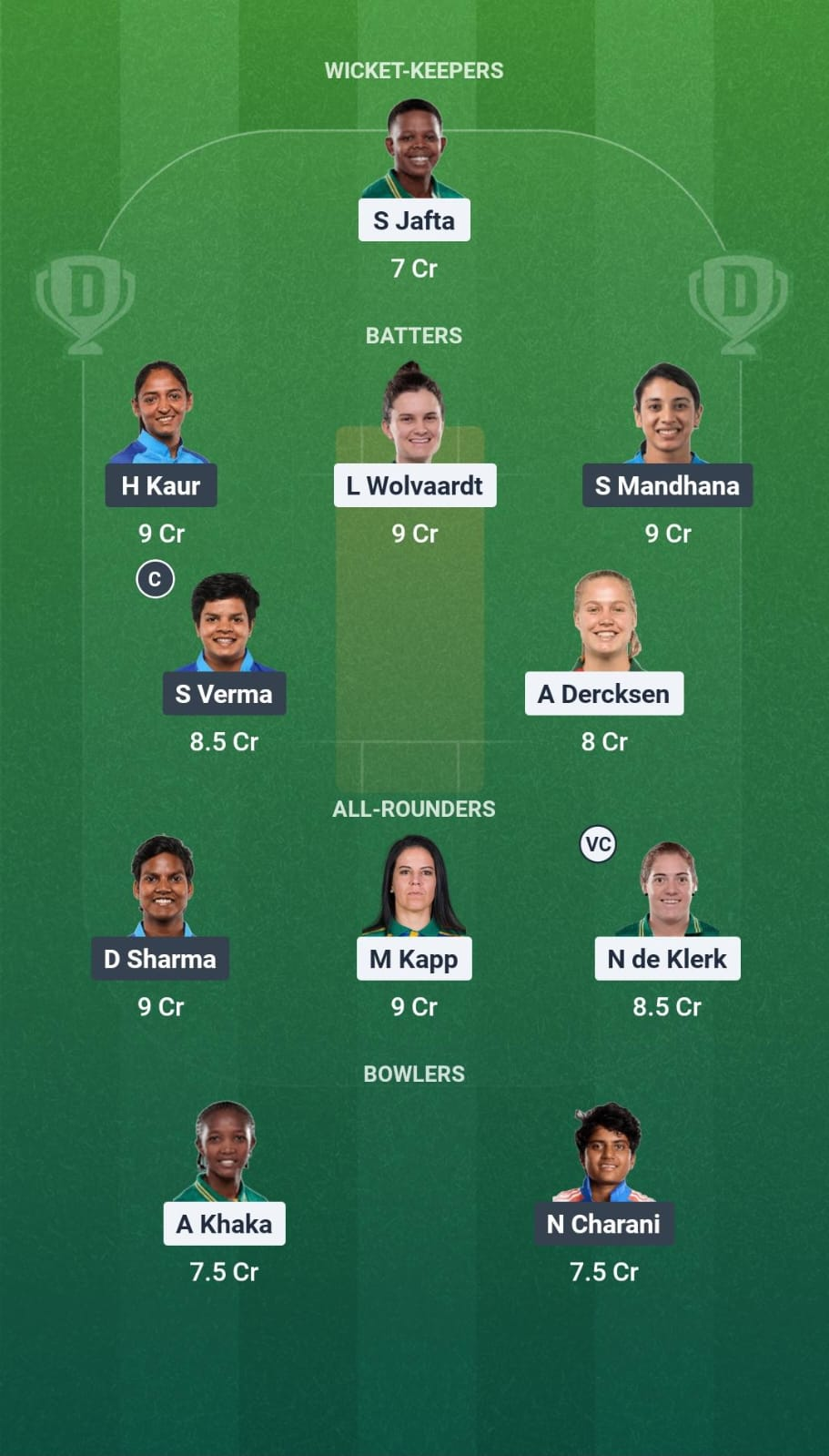 SA-W vs IND-W Match 18 Dream11 Team