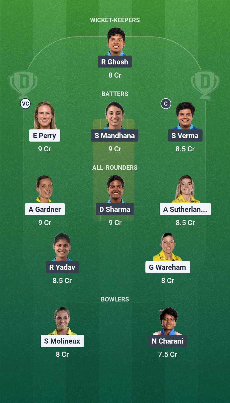 AUS-W vs IND-W Match 30 Dream11 Team