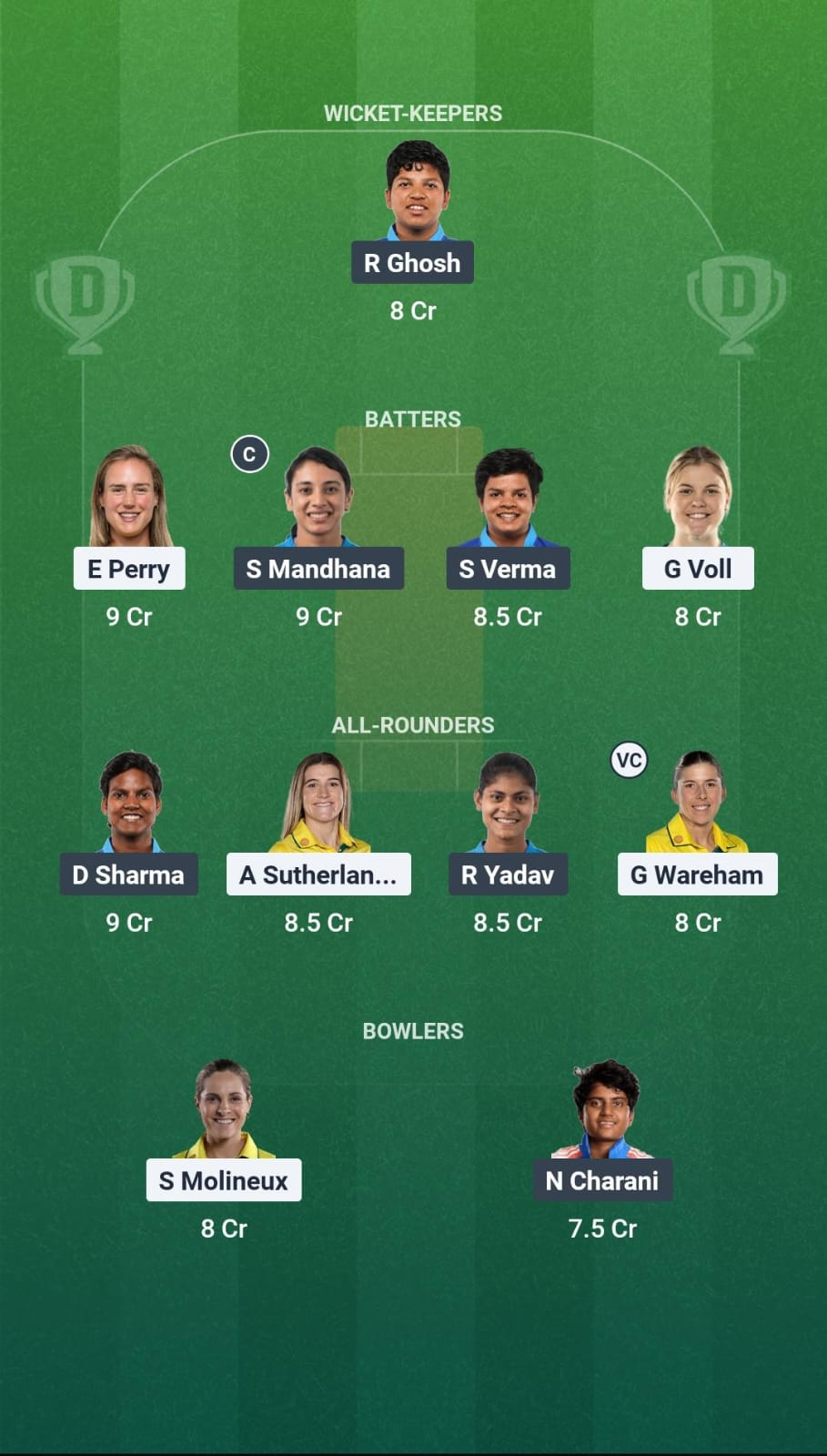 AUS-W vs IND-W Match 30 Dream11 Team