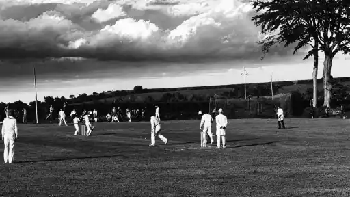 Black and white photograph of a vintage 1894 cricket match on an open ground — fact-checking the viral claim of 286 runs scored off one ball
