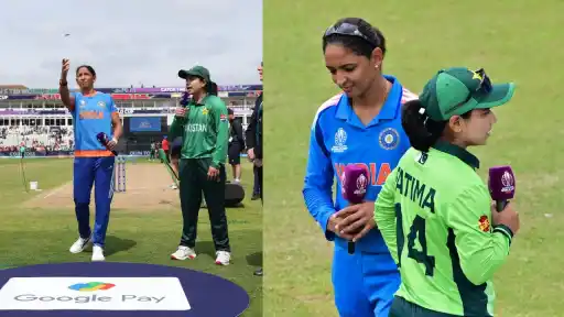 Harmanpreet Kaur walking away without shaking Fatima Sana's hand at the toss during IND-W vs PAK-W WT20 World Cup 2026