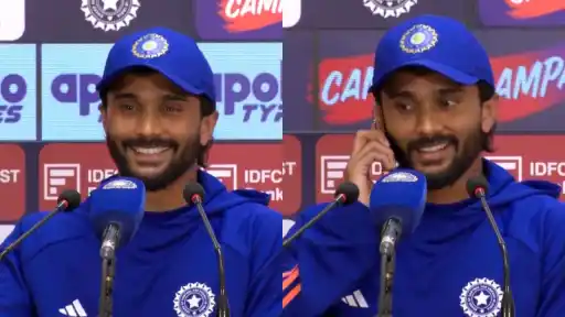 Nitish Kumar Reddy receiving a call from his mother during press conference after India vs Afghanistan 1st ODI
