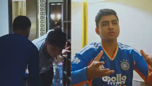 Vaibhav Sooryavanshi touching throwdown specialist Raghu's feet before receiving India jersey ahead of Ireland T20I series 2026