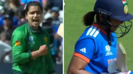 Fatima Sana giving aggressive send-off to Harmanpreet Kaur after India captain's handshake snub during Women's T20 World Cup 2026