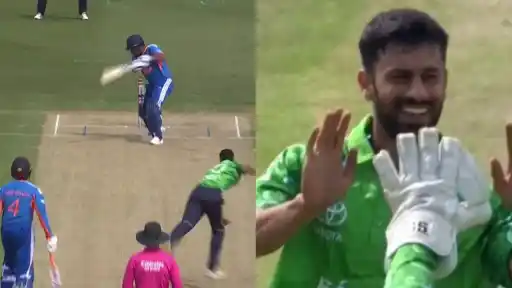 Sanju Samson plays a shot before being dismissed by debutant Jai Moondra's first ball, IRE vs IND 1st T20I
