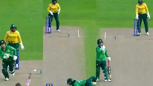 Nashra Sandhu sacrifices her wicket after captain Fatima Sana trips over the bowler during Pakistan Women's collapse against South Africa Women, ICC Women's T20 World Cup 2026.