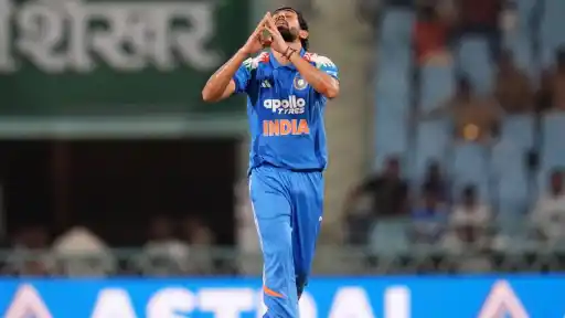 Prince Yadav screams in celebration after taking a wicket on his India ODI debut against Afghanistan at Ekana Stadium, Lucknow