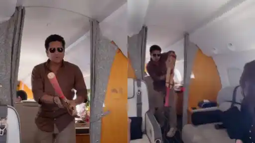 Sachin Tendulkar playing cricket with family inside a flight viral video 2026