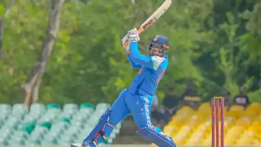 Vaibhav Sooryavanshi plays an attacking shot during his 94-run knock for India A in the Tri-Series 2026 final vs Sri Lanka A