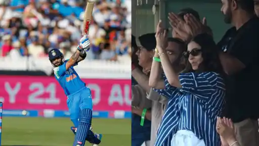 Anushka Sharma applauds from the stands as husband Virat Kohli scores his first-ever ODI fifty at Lord's during the India vs England 3rd ODI, July 2026.