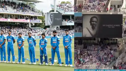 India and England players observe a minute's silence wearing black armbands at Lord's ahead of the 3rd ODI, in tribute to Sir Garfield Sobers, July 19, 2026.