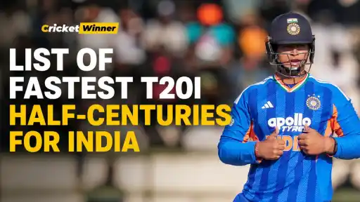 A ranked list of the fastest T20I half-centuries by Indian batters, led by Yuvraj Singh's 12-ball fifty, with Vaibhav Sooryavanshi's recent 18-ball fifty among the entries.