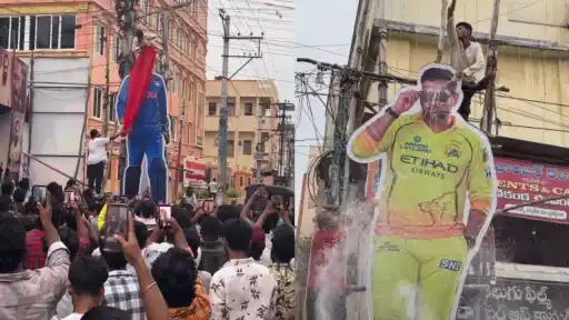 Fans pour milk on giant MS Dhoni cut-outs in Vijayawada as celebrations begin ahead of his 45th birthday
