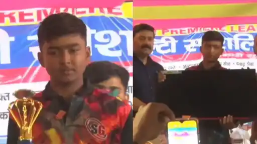 Vaibhav Sooryavanshi is presented with a TV after receiving the Emerging Player Award in Bihar, in an old video that's going viral again during India's 2nd ODI against England.