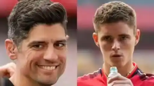 Alastair Cook smiling during heated debate with Mo Bobat and Dinesh Karthik over Jacob Bethell's IPL participation