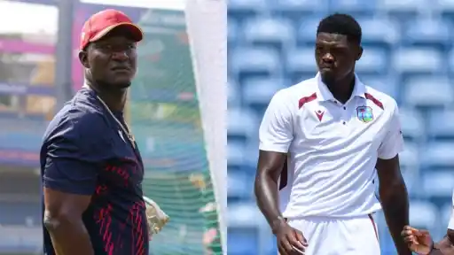 Darren Sammy and Alzarri Joseph in West Indies kit, following Joseph's response to the 'declined selection' claim