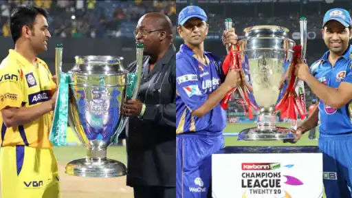 MS Dhoni and Rahul Dravid with the Champions League T20 trophy — a throwback as ICC proposes new 'World Club T20' tournament
