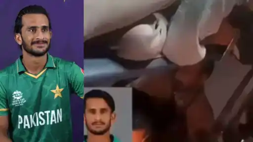 Pakistan pacer Hasan Ali in a viral funny video depicting him as a pickpocket on an Indian train, sparking hilarious reactions on social media