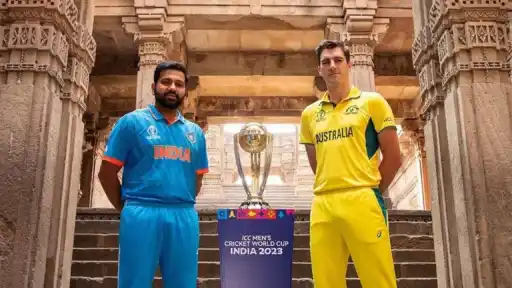 Rohit Sharma and Pat Cummins with the 2023 World Cup trophy — a throwback as ICC's new "Super Series" twist changes how the 2027 World Cup will be played