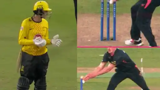 Mitchell Santner's run-out attempt is reviewed by the umpire during Birmingham Phoenix vs Trent Rockets in The Hundred 2026