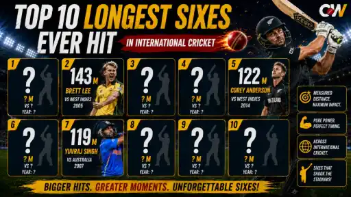 Top 10 longest sixes list, Shahid Afridi 153m record