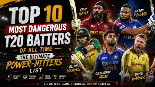 Chris Gayle, Kieron Pollard, Glenn Maxwell, Suryakumar Yadav, and David Warner, featured in the list of most dangerous T20 batters of all time