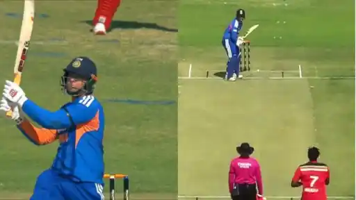 Vaibhav Sooryavanshi drives Richard Ngarava during the ZIM vs IND 2nd T20I in Harare