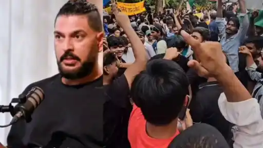 Yuvraj Singh in a podcast interview alongside students protesting the NEET paper leak, urging dialogue for India's future
